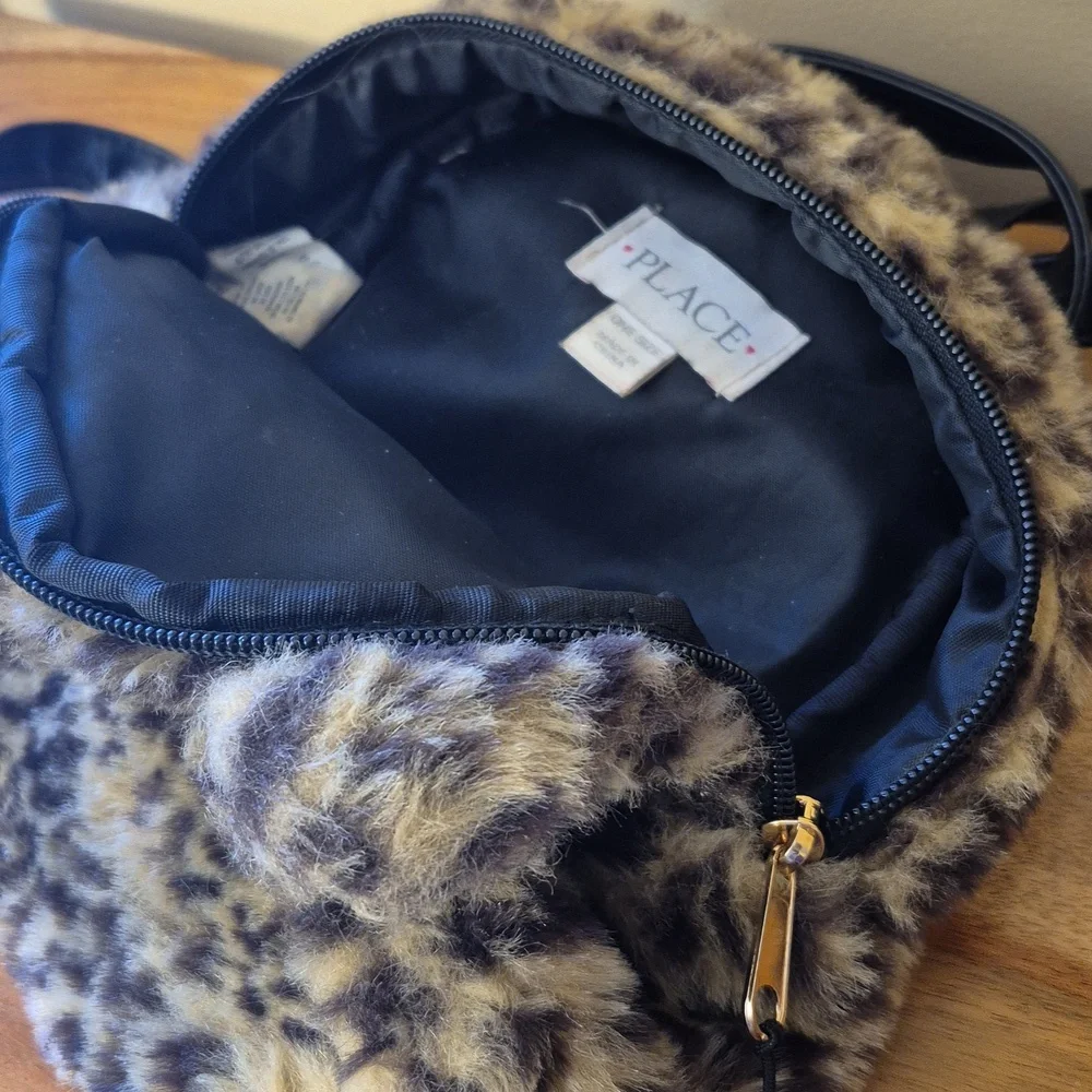 Children's Place Cat Face Leopard Print Faux Fur Mini Backpack